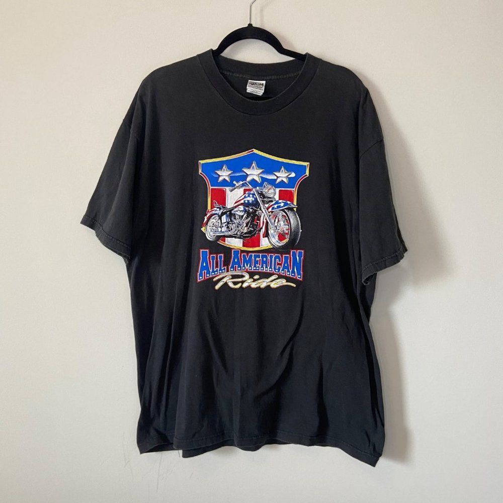 Vintage WCW 1998 All American Ride Motorcycle Graphic Tee Shirt 2xl